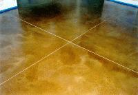 Owlcroft: sample of floor surface (acid-stained concrete).